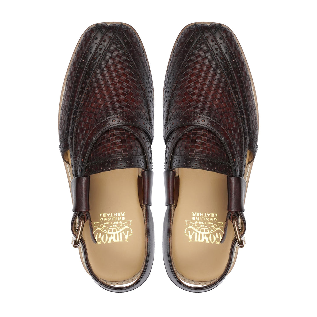 BURGUNDY WOVEN PESHAWARI CHAPPAL - Gomila Intersole